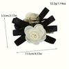 Elegant Floral Hair Claw Clip with White Camellia Flower and Black Bow - Plastic, Large Size, Birthday Festival Accessory