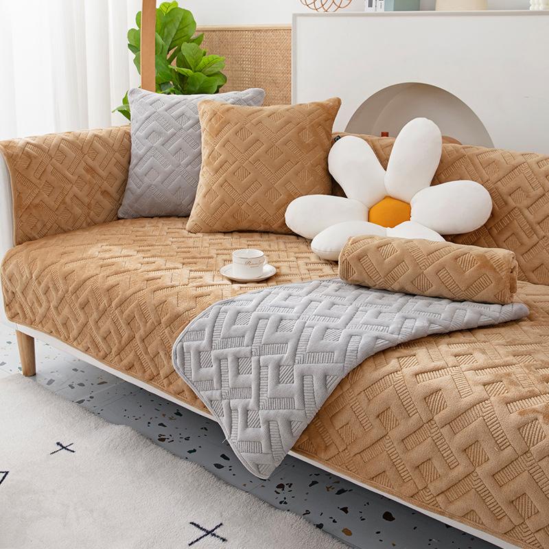 Winter New Fleece Sofa Cushion Non-slip Fleece Thickened Plush Seat Cushion Cover Cover Towel