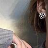 Checkered Heart Stud Earrings – Korean Mori & Ins Style, Exquisite Versatile Design, Small & Elegant.