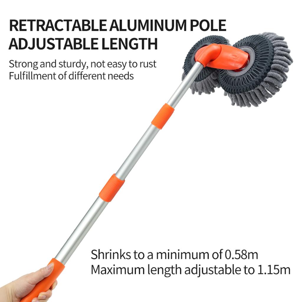 Car Wash Mop Double Head Brush with Adjustable Pole Car Cleaning Detailing Wash Brush Microfiber Duster Washing Detailing Cars