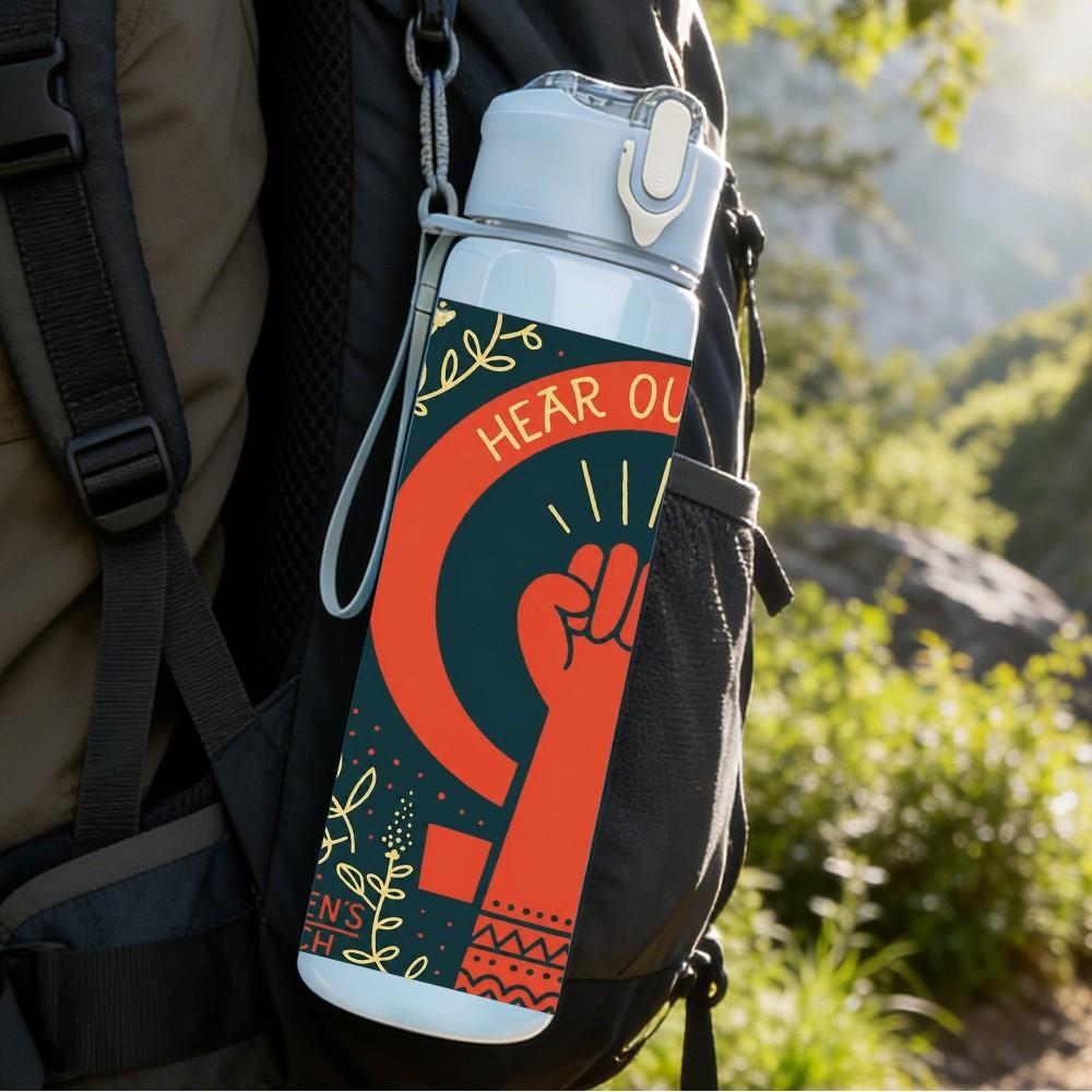 1PC Raised Fist Social Justice Symbol 750ml Color Plastic Sports Water Bottle Leakproof Flip Straw Lid Suitable for Sports Office Home Use