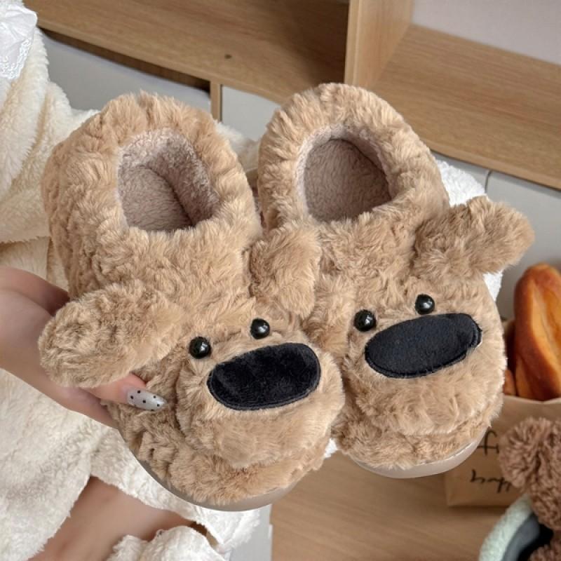 Big nose dog cotton slippers couple winter home wear non-slip thermal bag and hair slippers cartoon