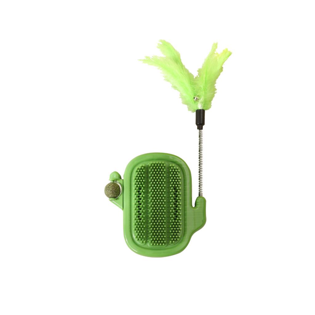 Wall-Mountable Cat Scratching Post with Teaser Stick & Catnip Self-Play Toy