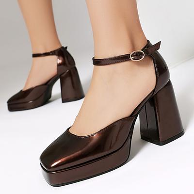 Block High Heels Women's Pumps Shoes Elegant Purple Black Heeled Large Size 45 D'Orsay Office Party Wedding Dress Shoes Ladies