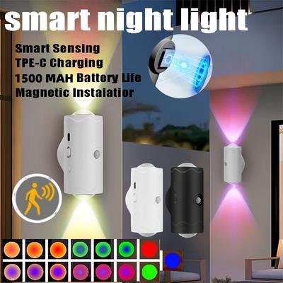 Bewegingssensor LED Nachtlampje RGB Kleurveranderend USB Oplaadbaar Draadloos Wandlamp voor Slaapkamer Trap Hal Tuin Magnetische Traplamp