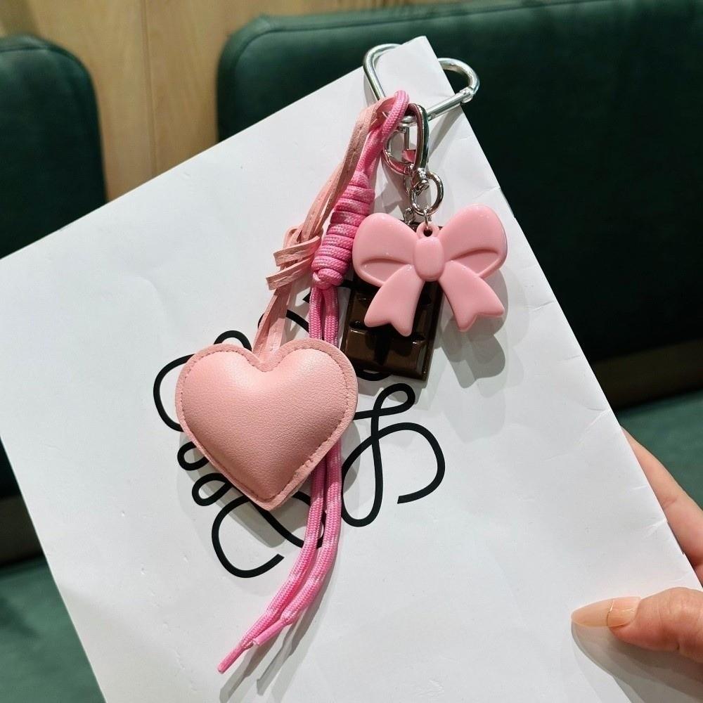 Acrylic Chocolate Ornament Heart Leather Keychain Bag Braided Cord Bow Design Backpack Pendant Tassel Love Heart Lanyard