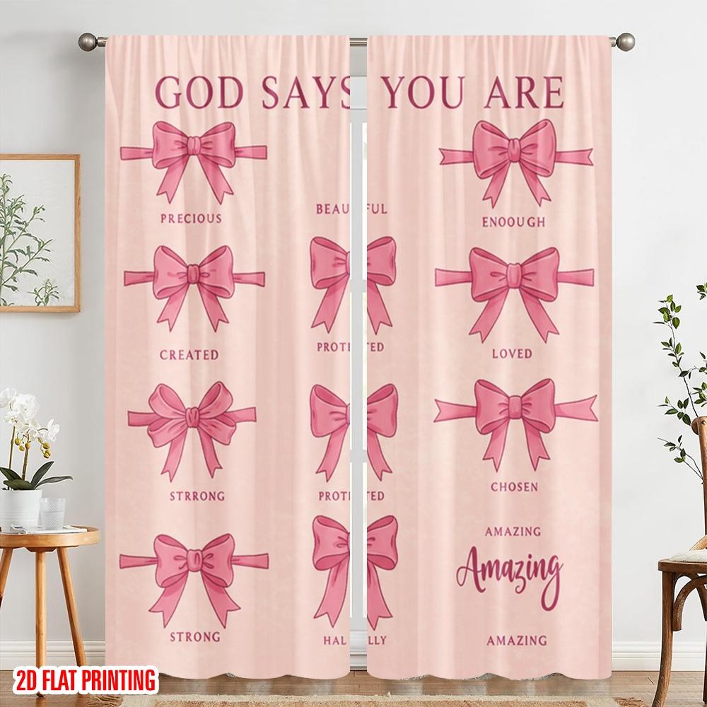 2pcs 2D flat printing Party Window Curtains GOD SAYS YOU ARE PRECIOUS BEAUTIFUL ENOUGH 100% Polyester Without Electricity Family