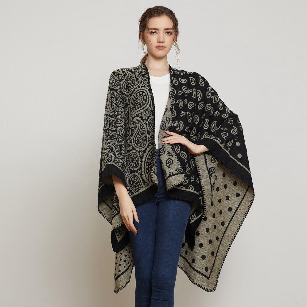 Szal Kobieta Imitacja Kaszmiru Zimowy Dwustronny Nadruk Poncho Kocyk Wrap Capa Para Mujer Femme Szale Pashima Echarpe