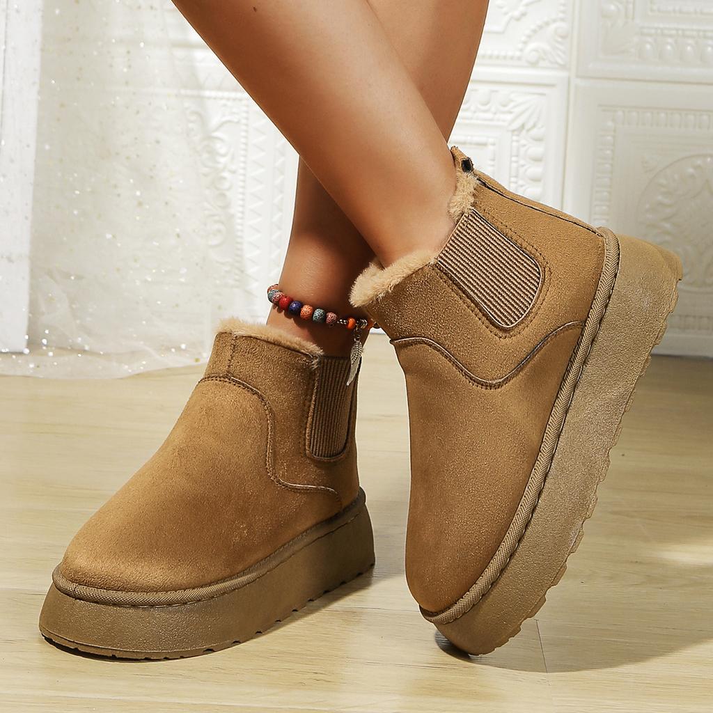 Women's Platform Snow Boots, Plush Lined Round Toe Booties, Winter Slip-On Ankle Boots for Women