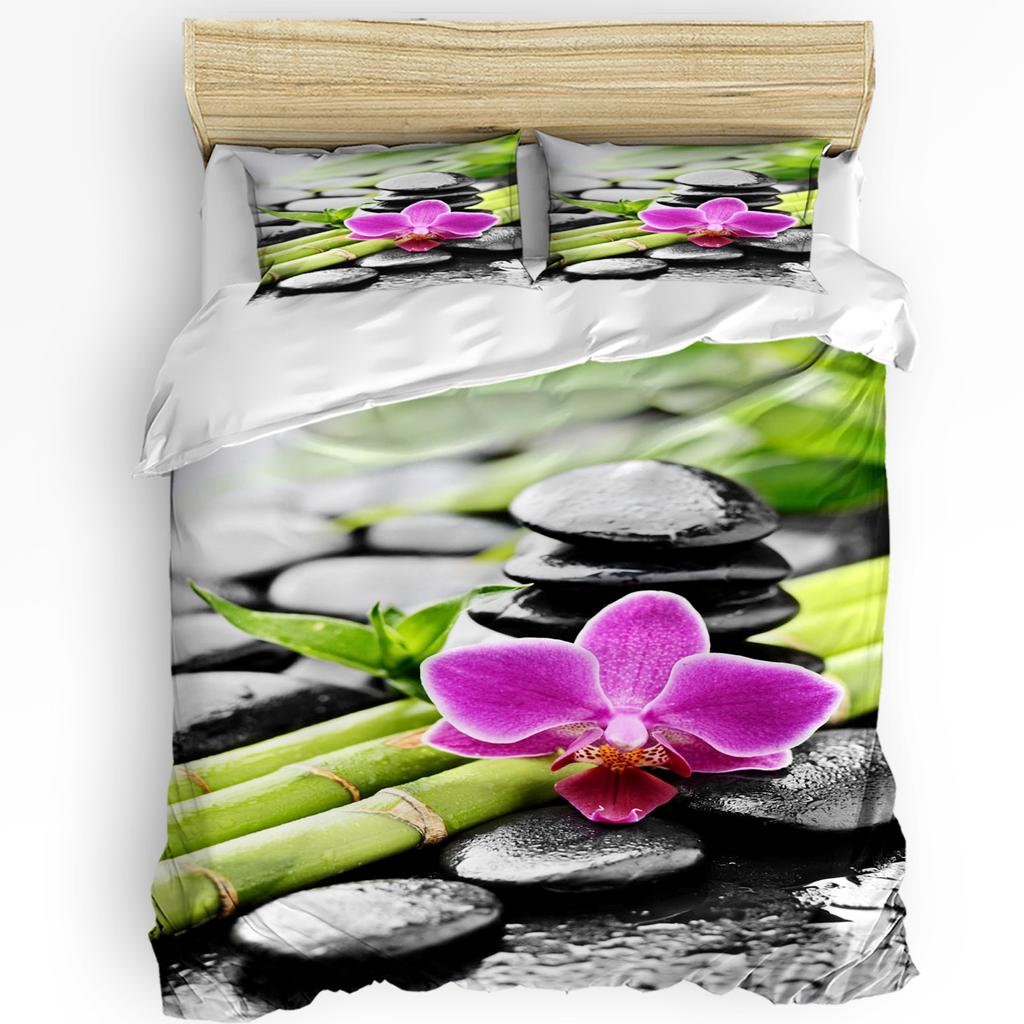 Orchid Stones Bamboo Zen Green 3pcs Bedding Set For Bedroom Double Bed Home Textile Duvet Cover Quilt Cover Pillowcase