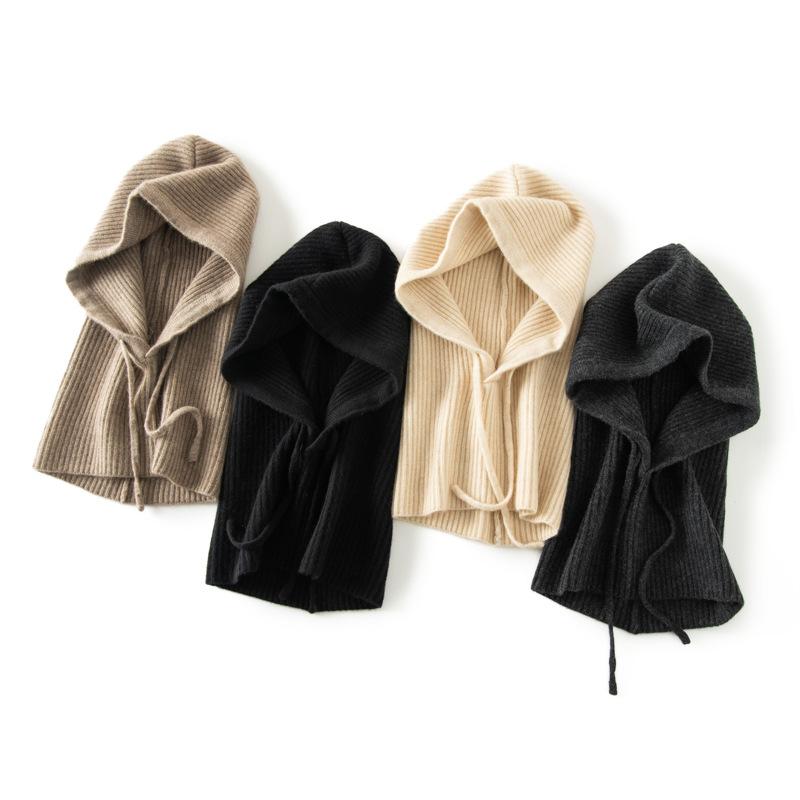 Ull Kaschmir Stickad Huva Hatt Scarf Eleganta Hattar Mössor Dam Herr Vinter Halsvärmare Balaklava Huvudbonader Kepsar Unisex
