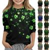 St. Patrick's Day Print Tops For Youth Girls 4-11 Years Round Neck 3/4 Sleeves T-Shirts Trendy Tops Outfit Tees