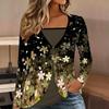 Tops for Women  Floral Print Long Sleeve Fake Two‑Piece Top Fall Casual Slim Pullover Women's Long Sleeve Top