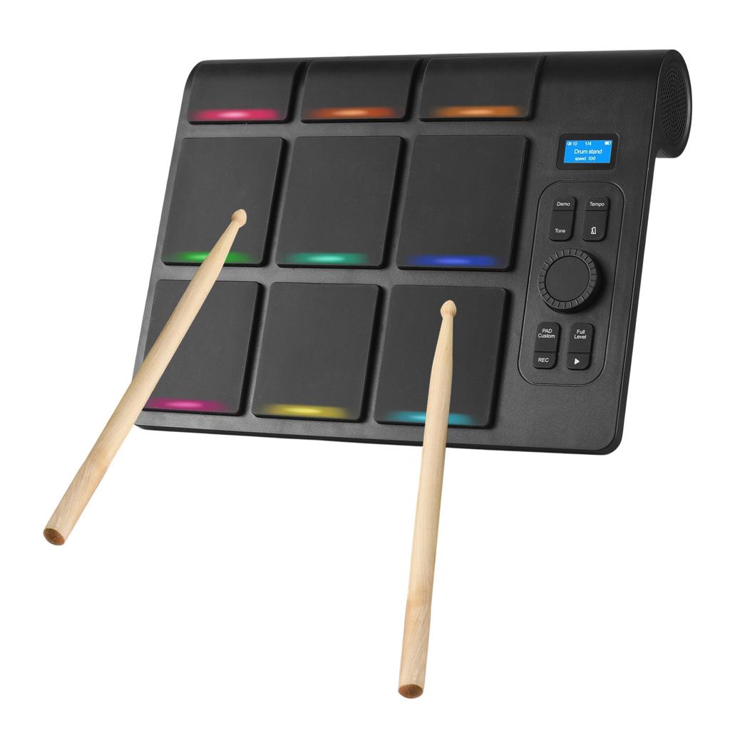 Electronic Tabletop Drum Set with 2 Speaker 9 Pads Color Lighting Supports BT MIDI Various Audio Connection LCD Display