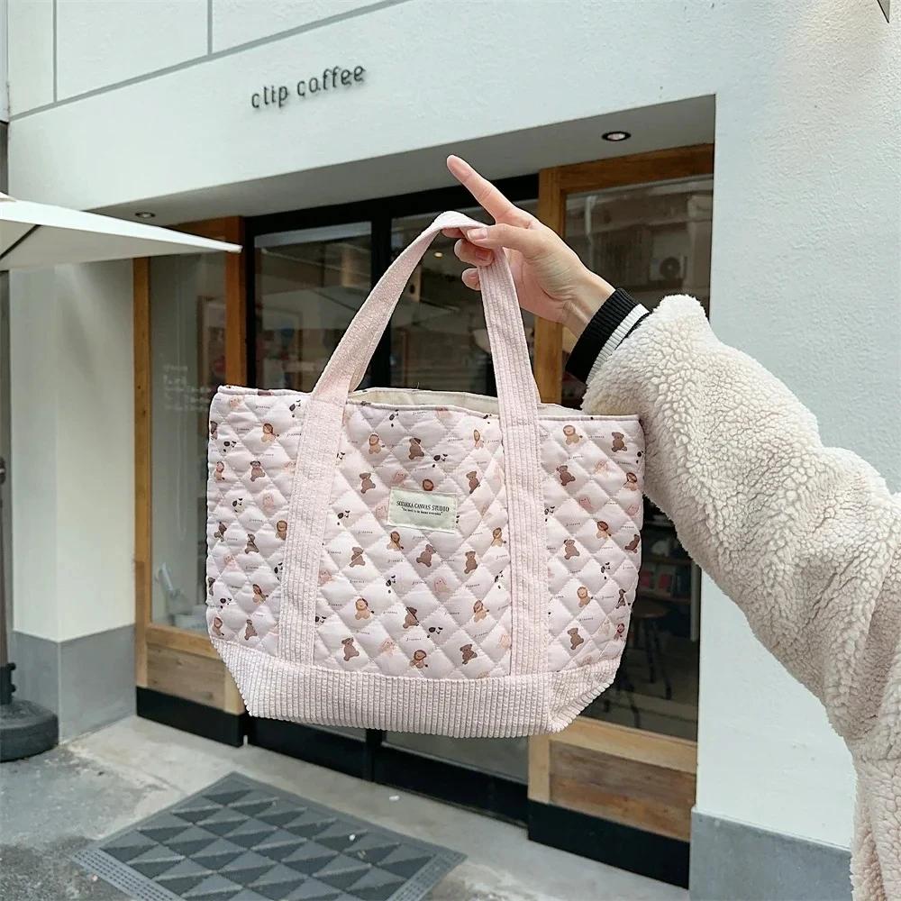 Sweet Large Capacity Soft Fabric Women Shoulder Bag Fashion Solid Color Floral Female Handbag Simple Winter Ladies Underarm Bags
