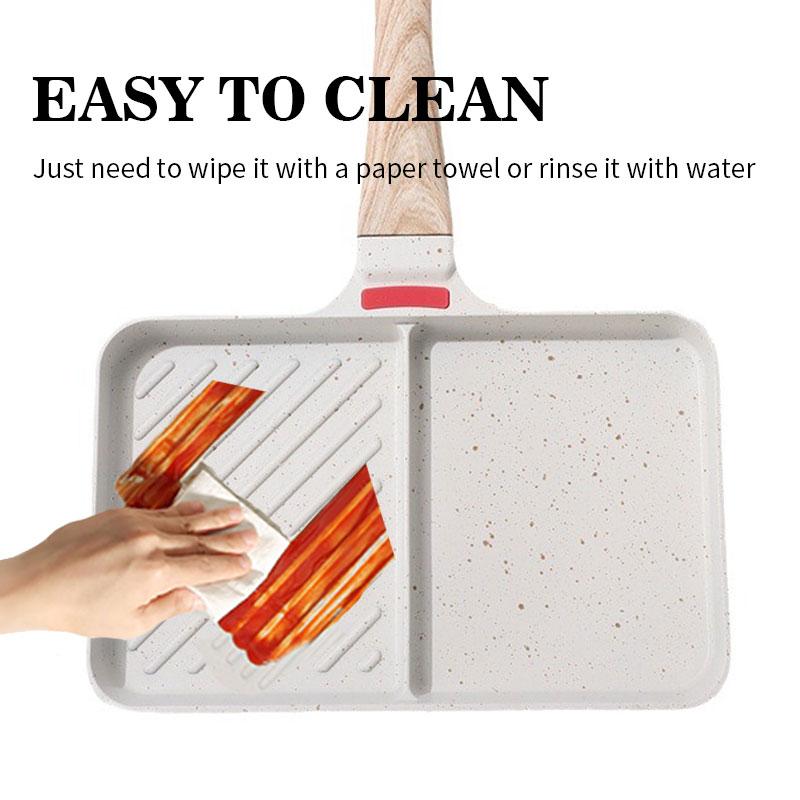 2-Section Versatile Breakfast Omelette Frying Pan Nonstick Divided Egg Pan Square Grill Skillet Steak Griddle Pan for Stove Tops