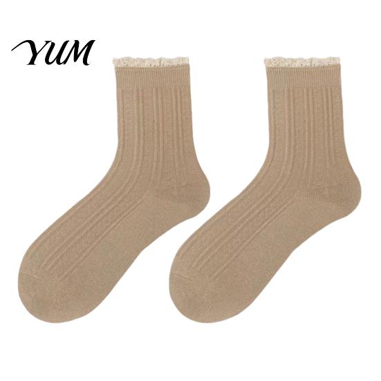 British Temperament Casual Socks Ruffle Crew for Women, Cotton Frilly Lace Socks, Soft Breathable Moisture Wicking Ankles Daily Wear And Fashionable