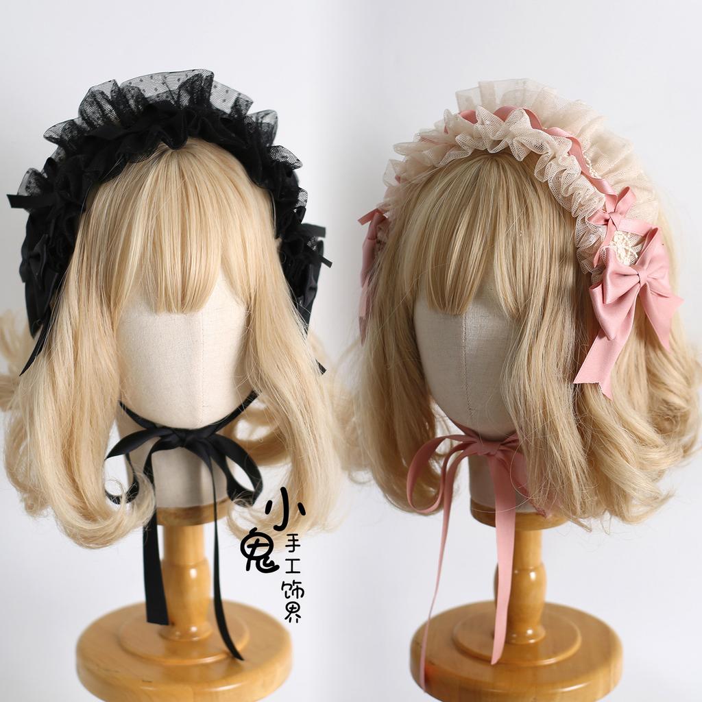Original Multi-color Lamp Shadow Lolita Headband Small Ribbon Lace Bow Silk Satin Ballet Headband Hair Accessories for Women