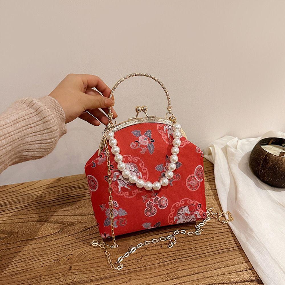 Pearl Embroidery Banquet Bag Horse Printed Hanfu Clutch Bag Retro Wrist Bag Women
