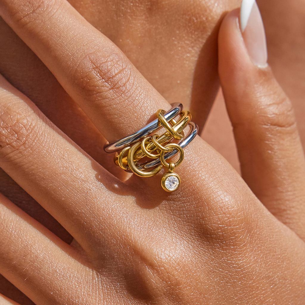 Youthway Moda Aço Inoxidável Banhado a Ouro Zircônia Lisa Multi Anel Diário para o Trabalho Anel Feminino Presente