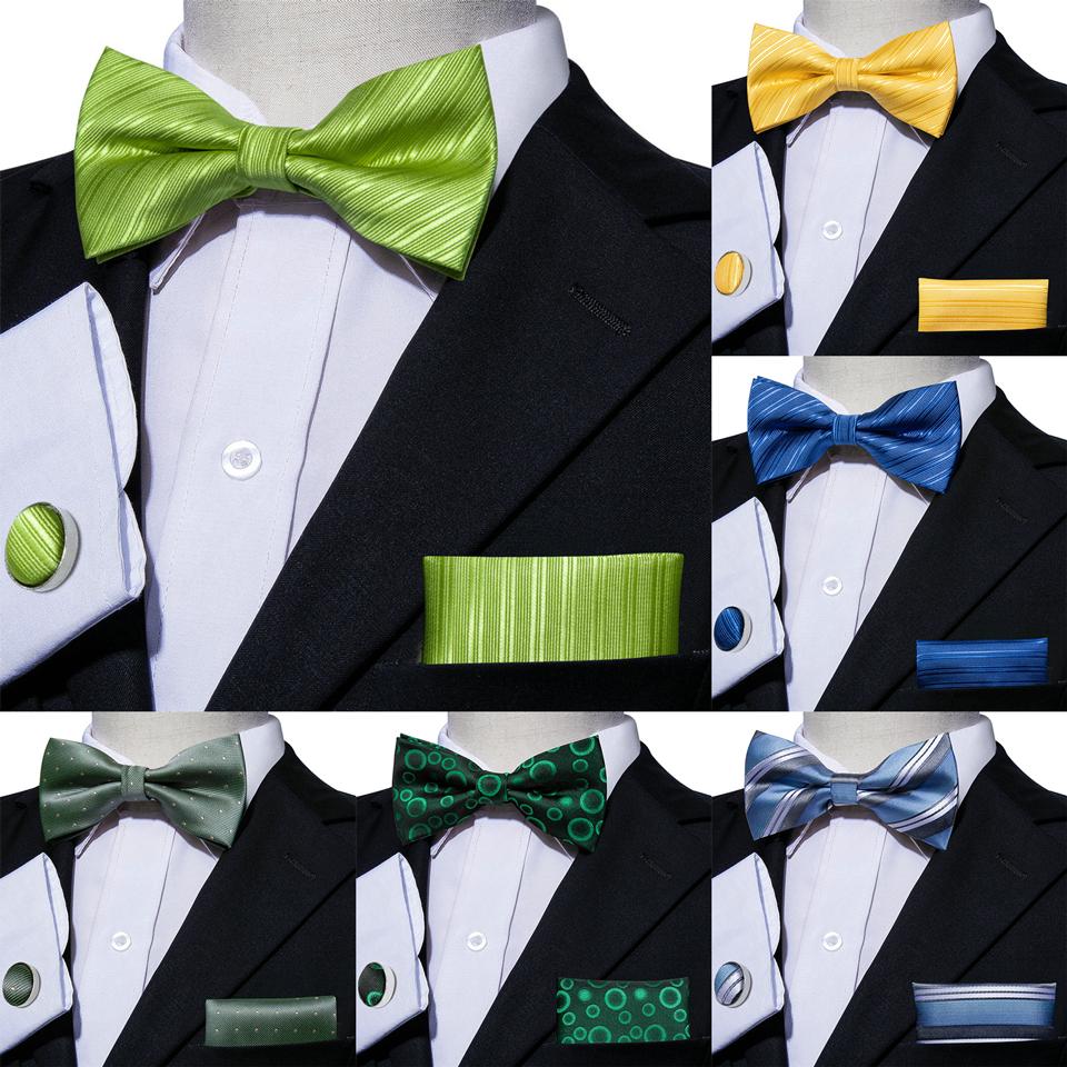 

Мужской галстук-бабочка Barry.Wang, комплект носовых запонок, зеленый, желтый, синий шелковый галстук-бабочка