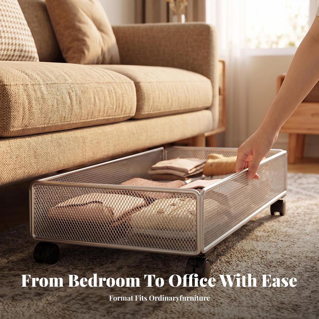 Smooth Under-Bed Storage with Wheels Breathable Mesh Basket Design, Sturdy,