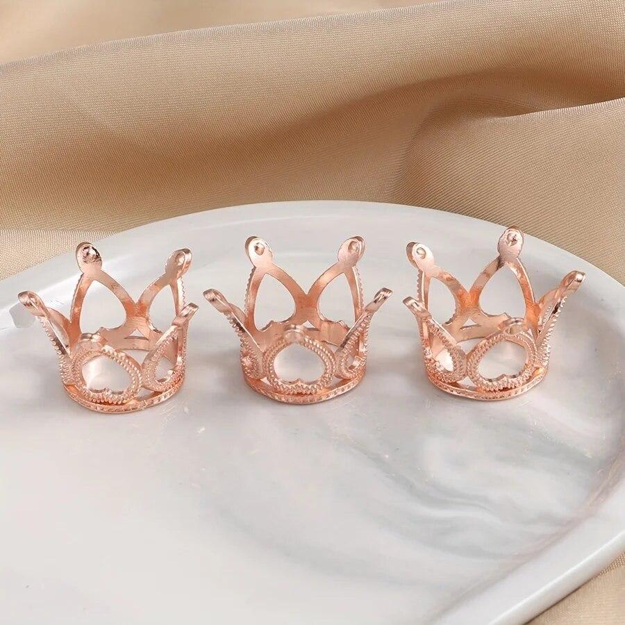 10pcs/Bag Hollow Mini Crown Gold/Silver Color Hole Beads For Rings Jewelry Making DIY Handmade Craft Accessories
