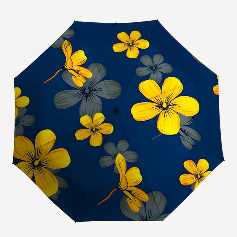 1pc Yellow Flowers Pattern Navy Blue Background Umbrella with Plastic Handle,Suitable for All Seasons Umbrellaptys26086