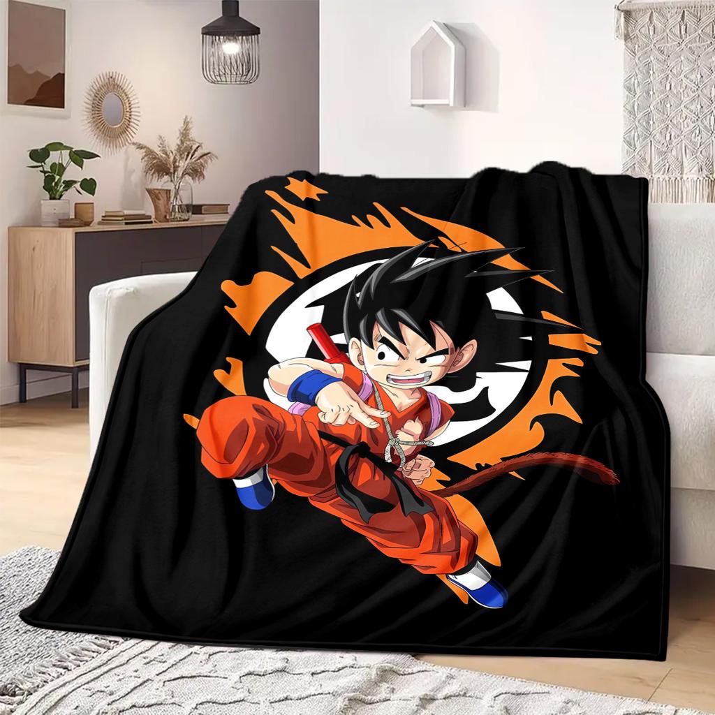 Cute Cartoon Son Goku Print Blanket Warm Comfortable Flannel Blanket Suitable for Bedrooms,Sofas, Beds,Chairs,Travel -QIAO8