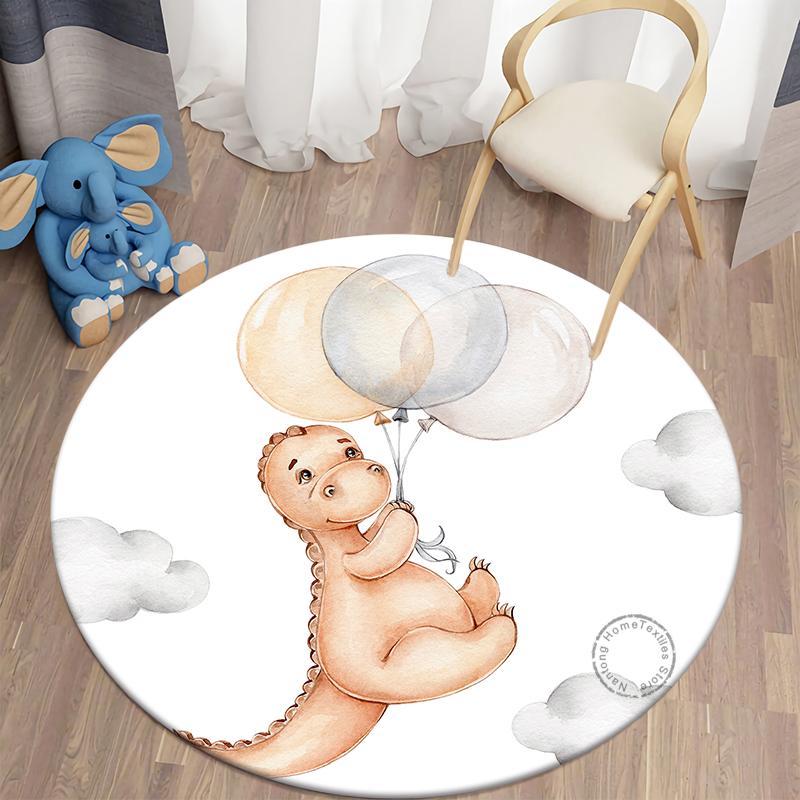 Children Round Carpet Living Room Rugs Dinosaur Printed Bedroom Carpet Home Decoration Floor Lounge Rug Children Room Mat