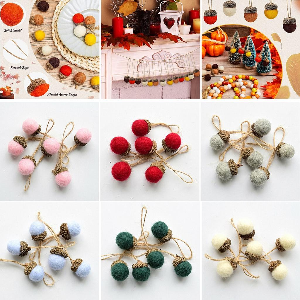 Christmas Felt Acorn Xmas Tree Hanging Decorations DIY Crafts Bundle of 6