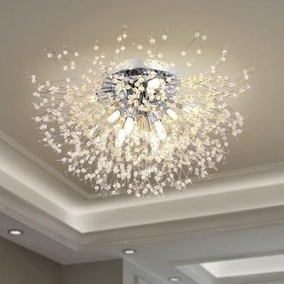 Moderne Kristall-Kronleuchter Deckenleuchte, Feuerwerk-Kronleuchter, Silberne Kristalle Deckenleuchten, 8 Leuchten G9 LED, Für Wohnzimmer, Schlafzimmer, Esszimmer