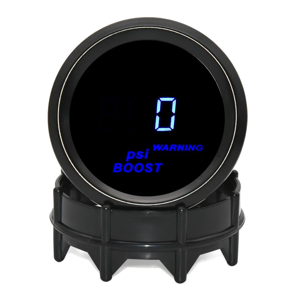 52mm Blue Backlight Digital Gauge Boost PSI BAR Oil Pressure Oil Water Temp Voltmeter Tachometer RPM Meter with Warning Light