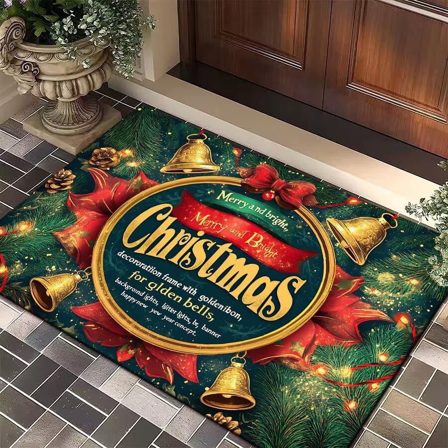 Christmas Doormat - Crystal Velvet Non-Slip Rug for Entryway, Bathroom, Festive Holiday Decor Holiday Welcome Mat