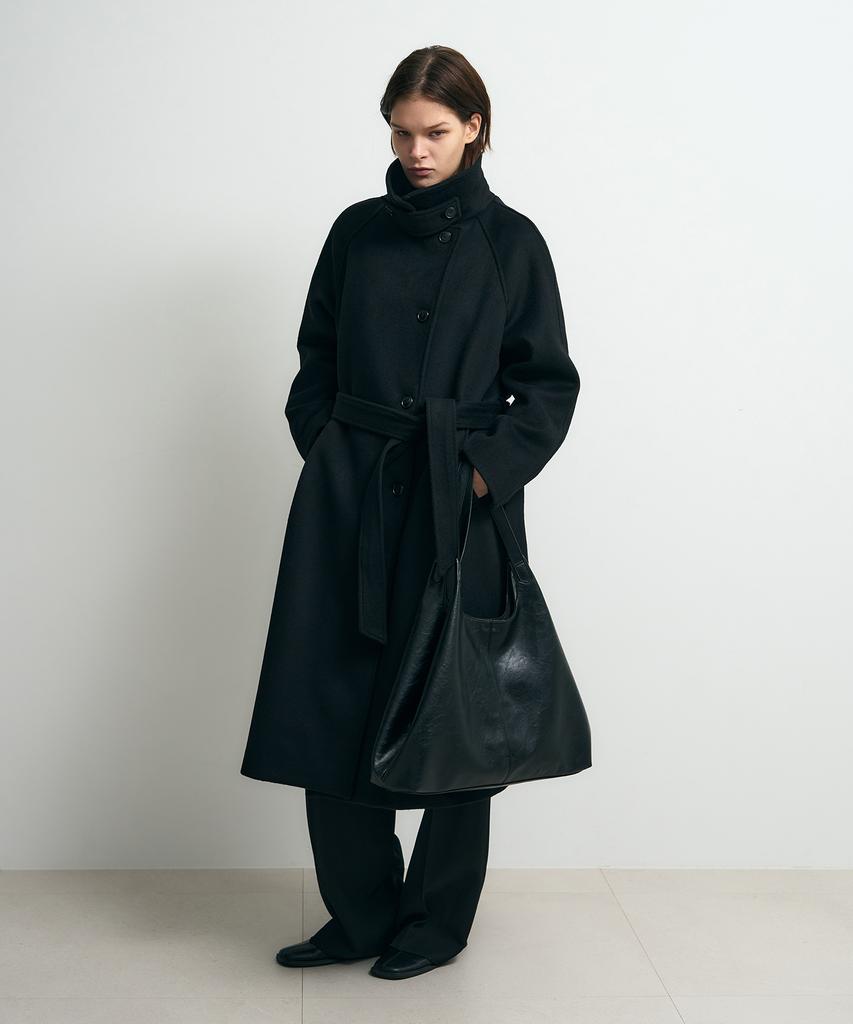 SIS A Soft Fine Wool Wrap Coat [Black]