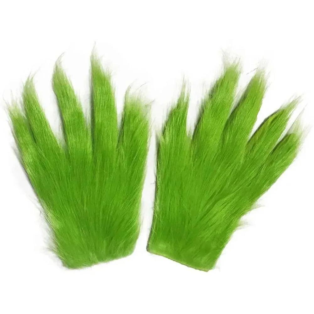 Weihnachtsmütze Nikolausmütze mit grünen Pelzhandschuhen für Damen Herren Tier Teufel Weihnachten Grünes Monster Kostüm Partyzubehör
