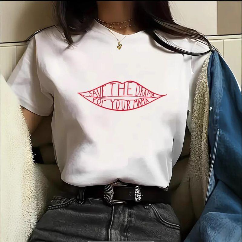 Western Style New Fashion Casual Loose Print Letters Short sleeve T-shirt Top Printed T-shirt Top