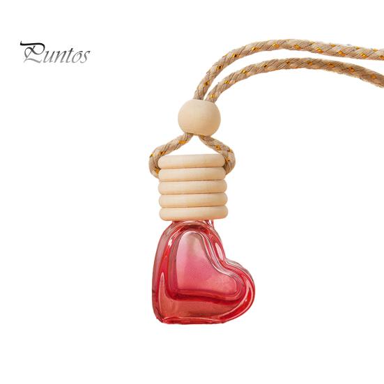Clear Glass Perfume Bottle 6ML Car Refillable Decoration Colorful Love Heart Shape Wood Lid Aromatherapy Essential Oil Empty Hanging Pendant Mini Air