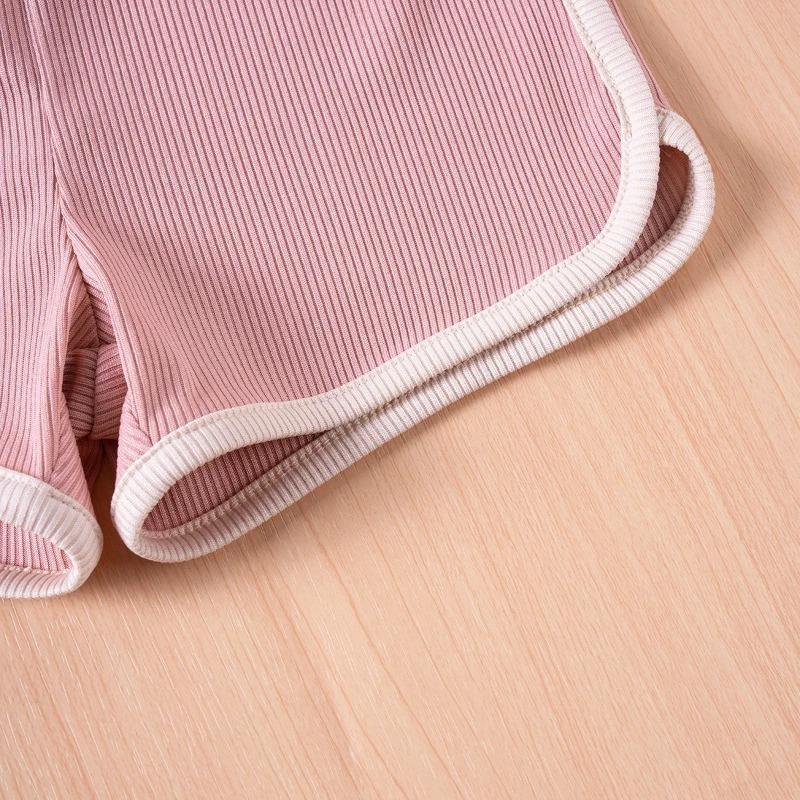 Boys Girls Ribbed Summer Outfit Set Toddler Short Sleeve T Shirt Shorts Children 2Pcs Clothes Sets Korean