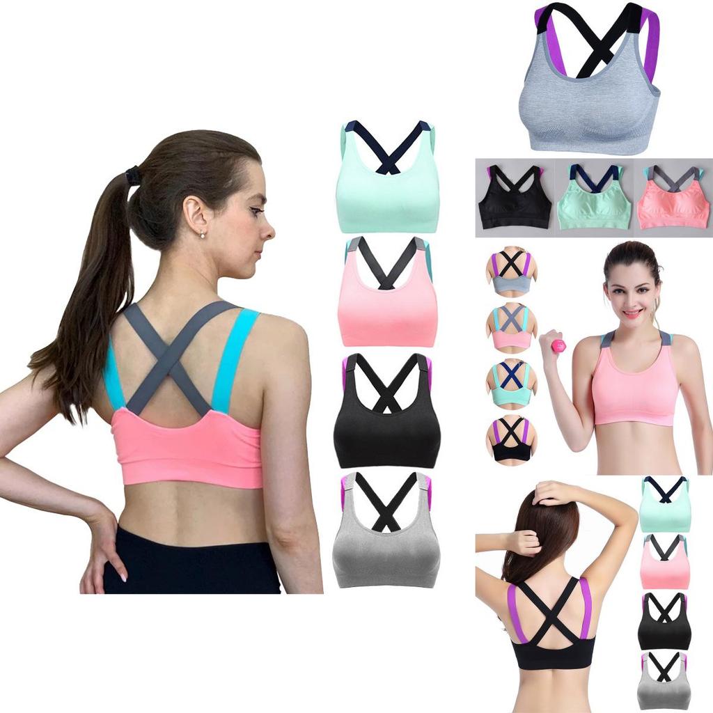 Lovely Push Up Sports Bra With Cross Straps For Yoga And Fitness Activities