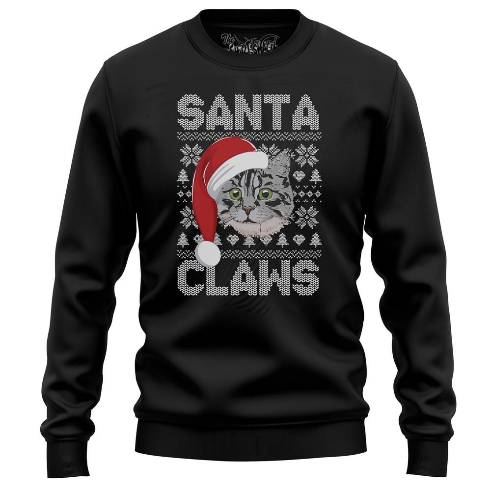 

Santa Claws Funny Christmas Cat Sweatshirt - Pawsitively Hilarious! 100% Cotton, 4XL