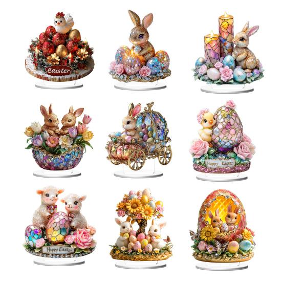 Ostern Tischschild 2D Flach Acryl Hase Ei Etagenständer Ornamente Frühling Indoor Tischaufsatz für Schreibtisch Regal Heimdeko