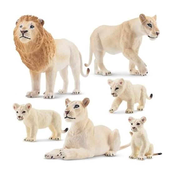 TOYMANY 6PCS Lion Figure, White Lion Figure Set, Wild Animal Model, Parents and Children, Home, Realistic Animal Model, Popular Toy, Toy, Birthday