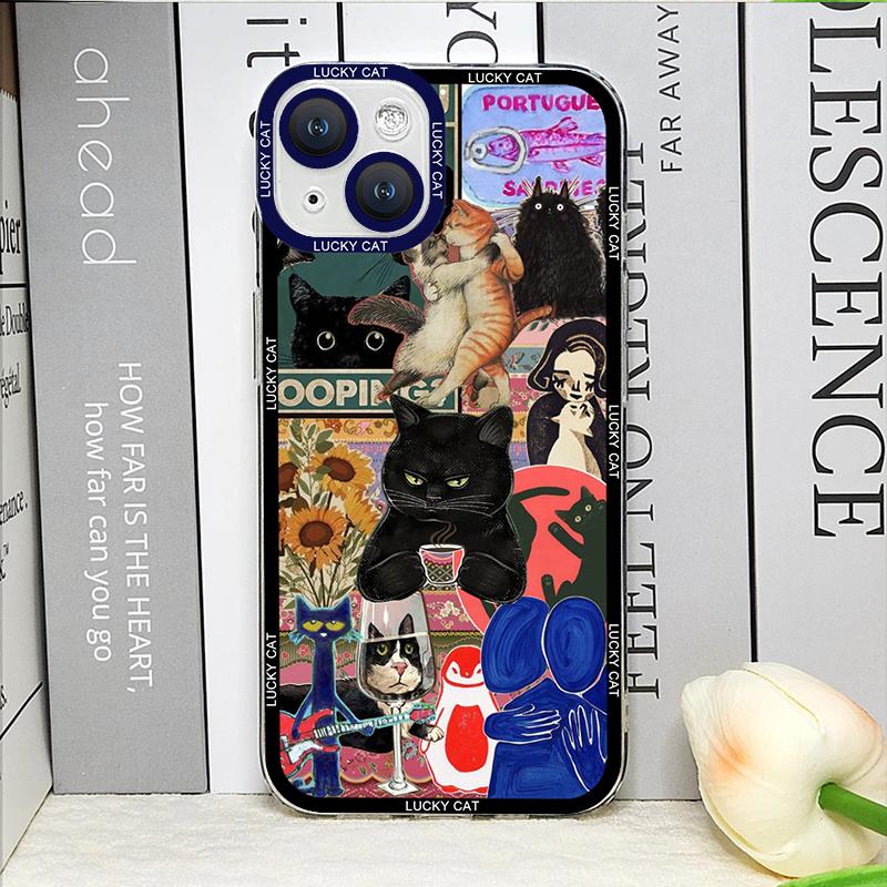 Abstract Art Cat Phone Case for IPhone 16 15 14 13 12 11 Pro Max 12 13 Mini XS X XR 16 15 14 7 8 Plus SE2 Shockproof Soft Covers