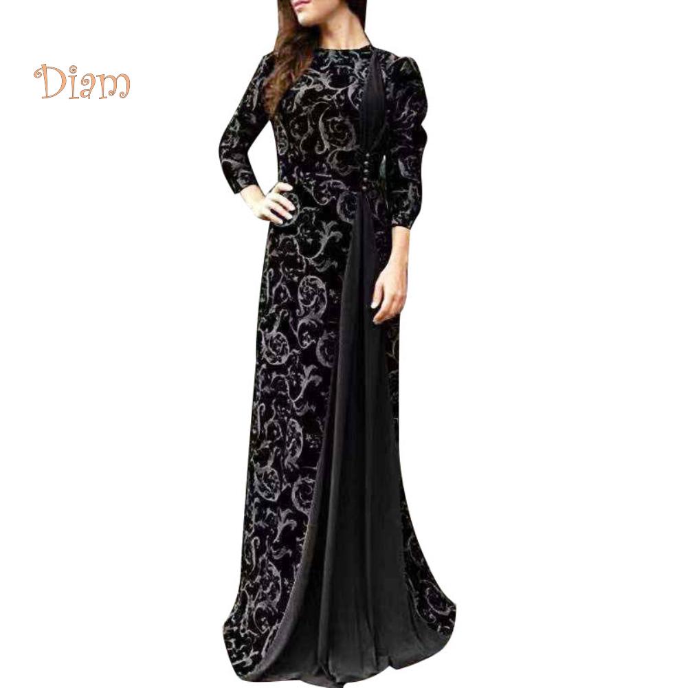 V-O-S WOMEN's WEAR Plus Size Evening Party Medieval Floral Print 3/4 Sleeve Maxi Dress Gown