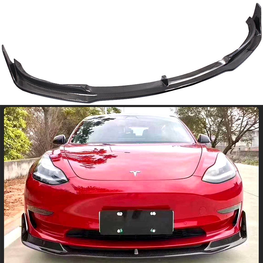 Tesla Model 3 Front Lip Spoiler, Real Carbon Fiber, Anti-Collision.