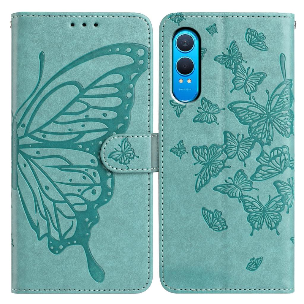 For OnePlus Nord CE4 Lite 5G Case Butterfly Imprinted Wallet Stand PU Leather Flip Phone Cover with Strap