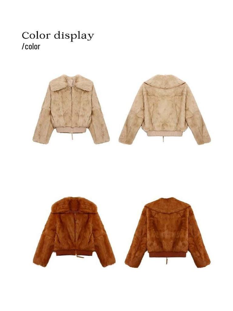 Women's Winter Rex Rabbit Fur Coat - Warm, Fleece-lined, Thickened, Korean-Style Petite