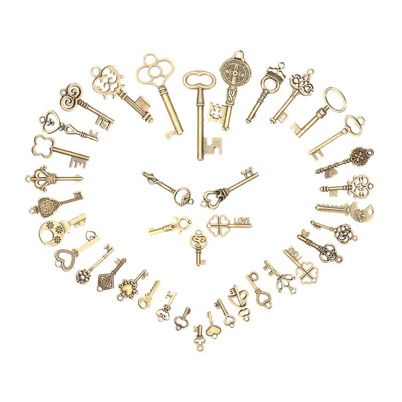 40Pcs Mixed Small Keys Charms Vintage Bronze Metal Love Key Pendant Fine Trendy DIY Jewelry Necklace Craft Decoration