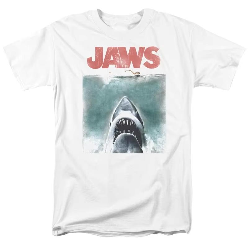

2026 American Vintage Jaws Vintage Poster TShirt Shark Movie TShirt Summer New Vintage Fashion Unisexs and Womens Streetwear 2XL